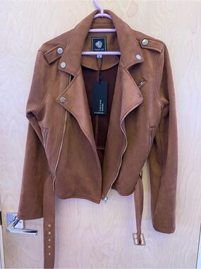 1 Sunset Lane Faux Suede Moto Jacket Brown